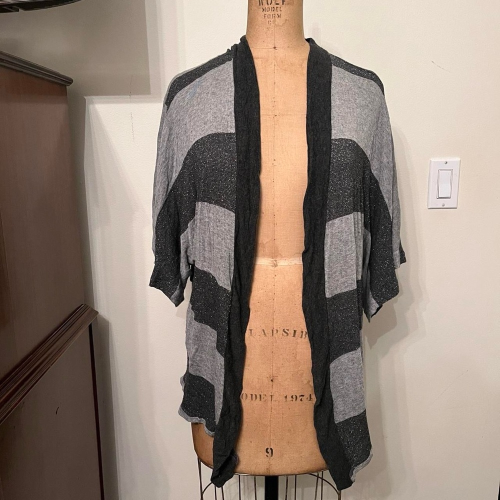 Splendid Striped Grey Glitter Open Front Long Cardigan Sweater